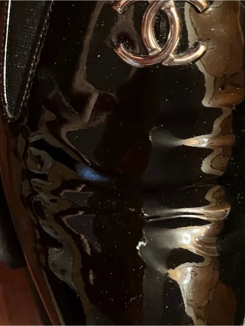 CHANEL Black Patent Leather Silver CC Logo Loafers 39.5 - Picture 8 of 10